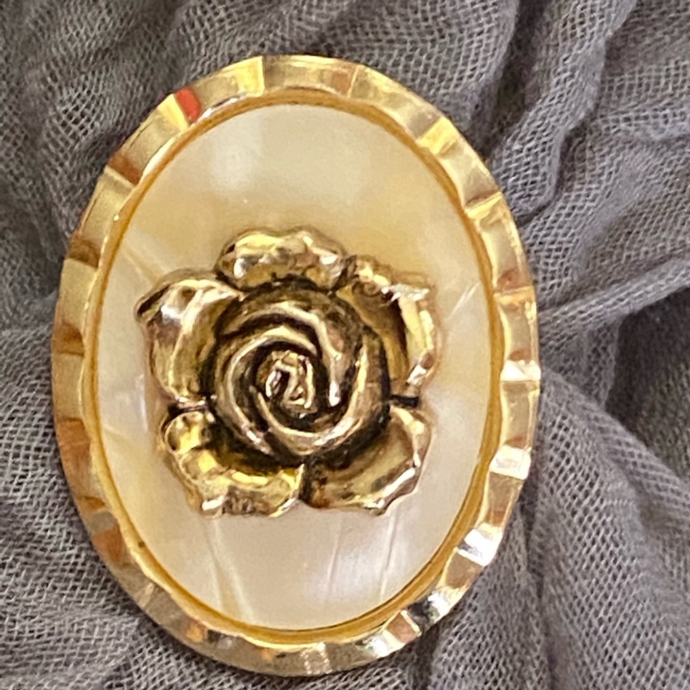 Scarf Clip Mother of Pearl Brass Rose Western Germany Cottagecore Granny Chic